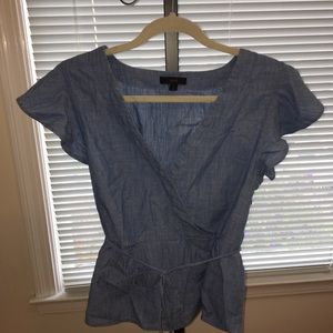 Jcrew chambray peplum flutter sleeve shirt